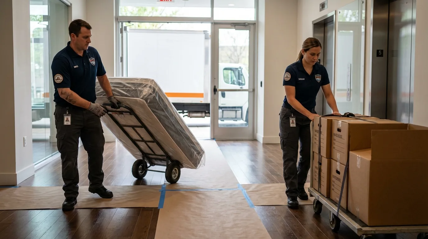 Professional apartment movers loading elevator in Warm Springs, MT